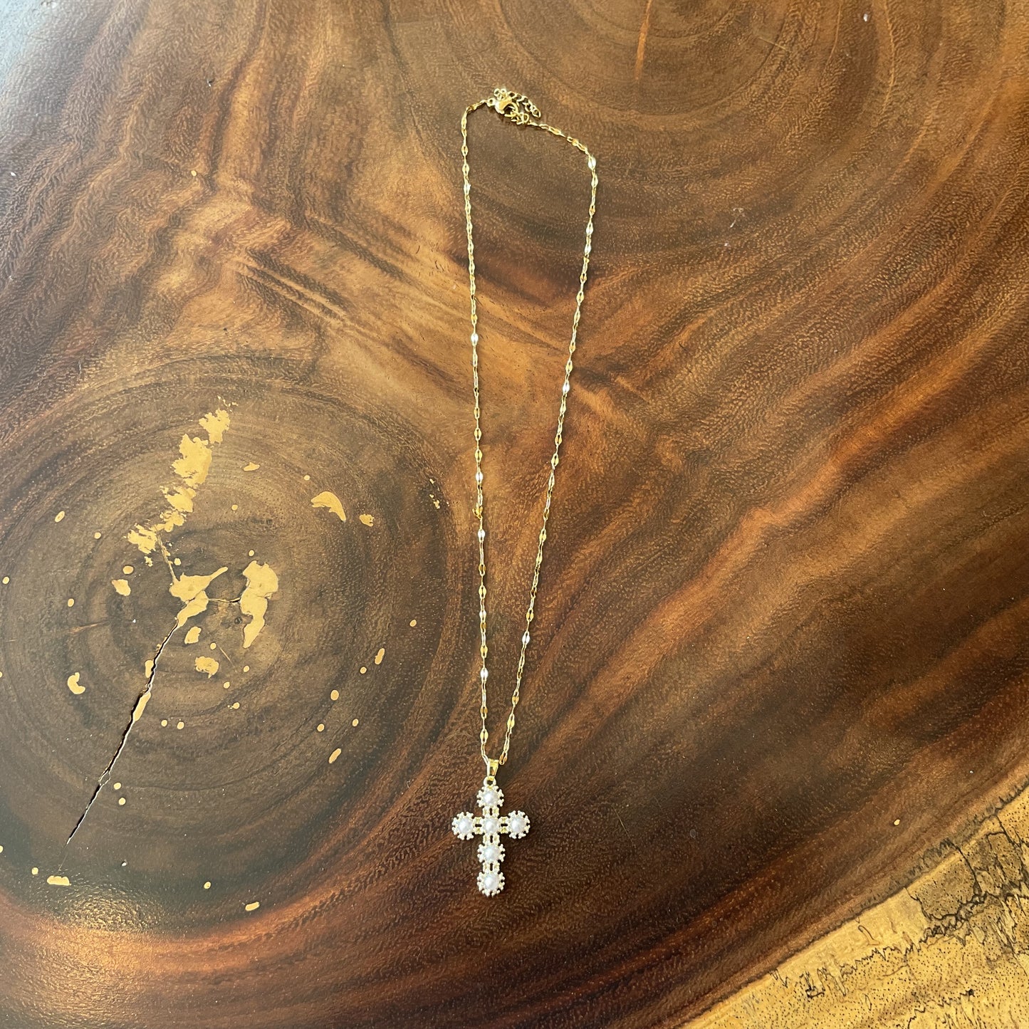 Collar Cruz Zirconia Perlita Del Desierto