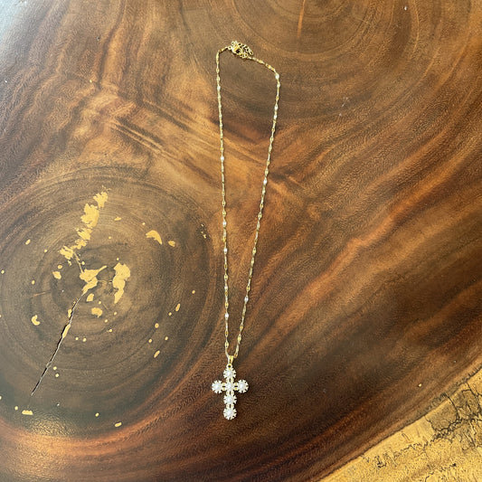 Collar Cruz Zirconia Perlita Del Desierto